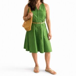 Talbots Petite PM Green Sleeveless Midi Dress Pockets Fit Flare Classic